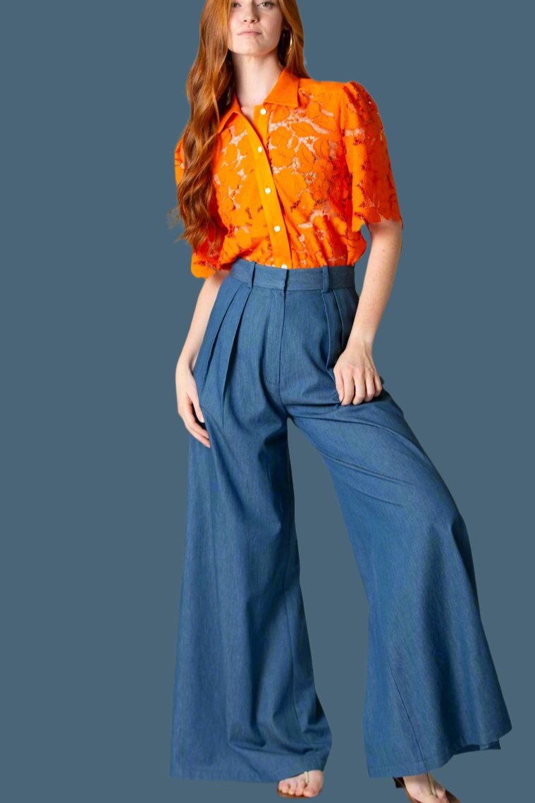 River High-waisted Trousers in Indigo Denim by Miguelina