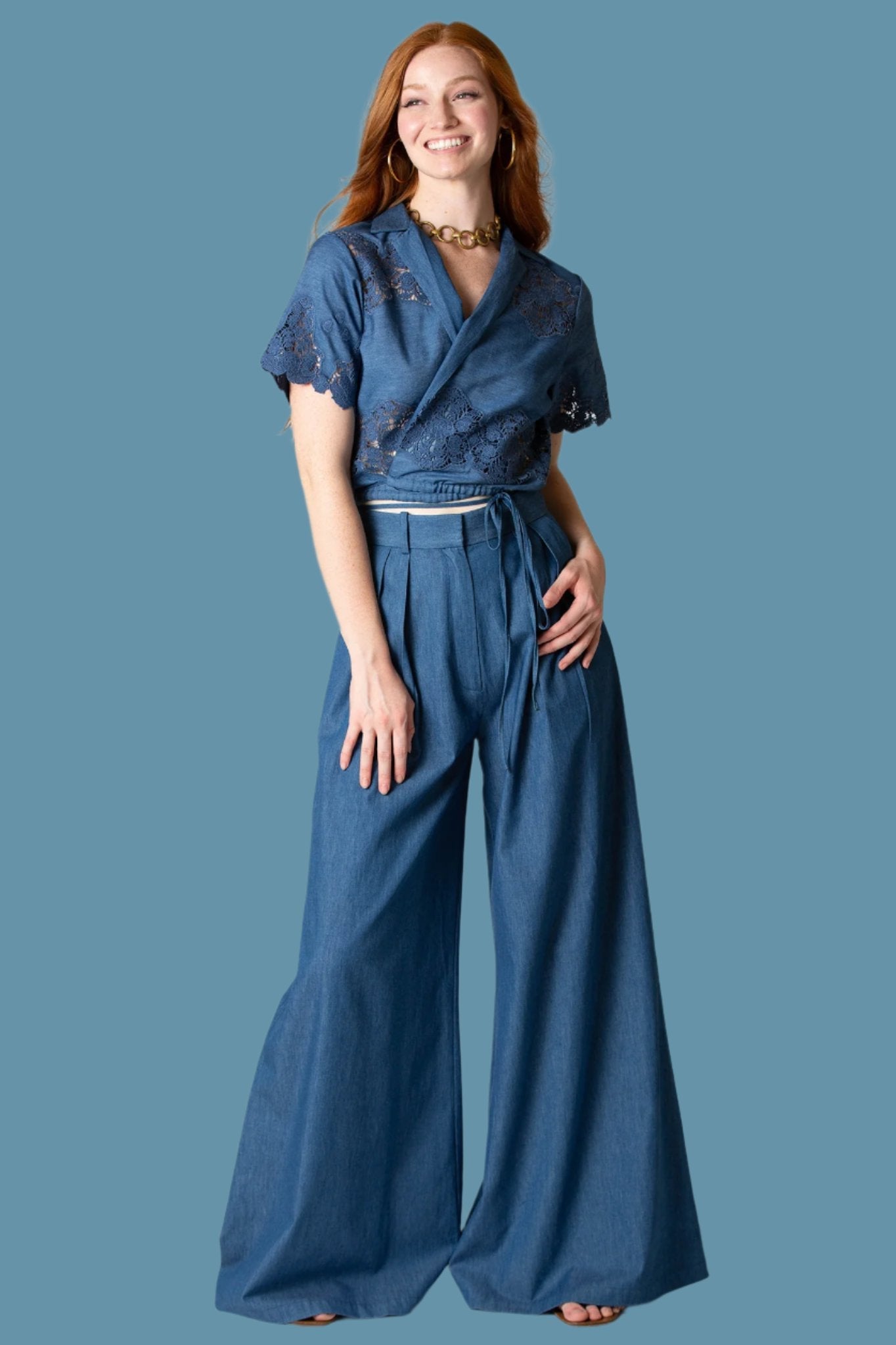 River High-waisted Trousers in Indigo Denim by Miguelina