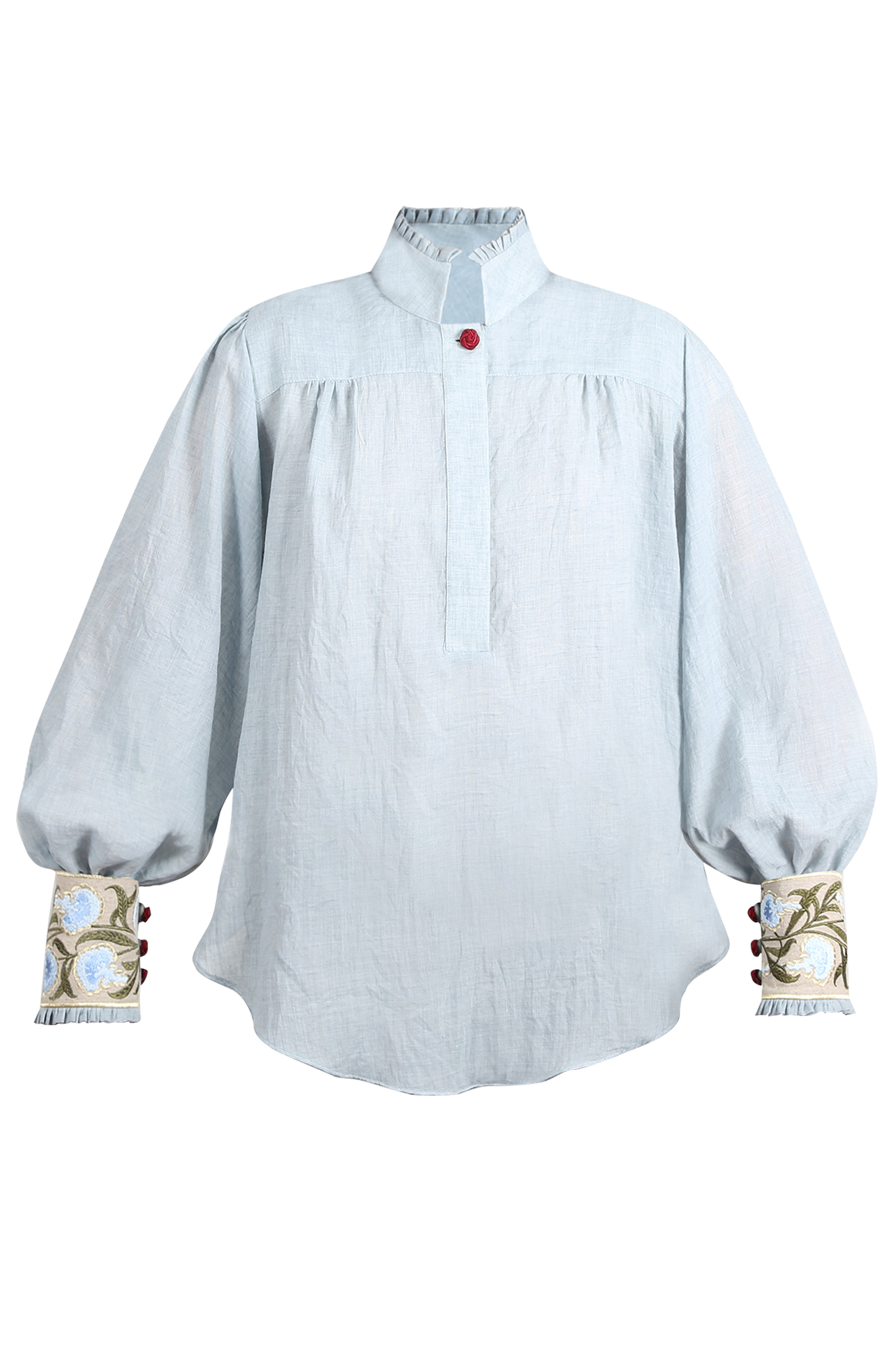 Carnation Blouse - Sky Blue & Red by Rosewater House