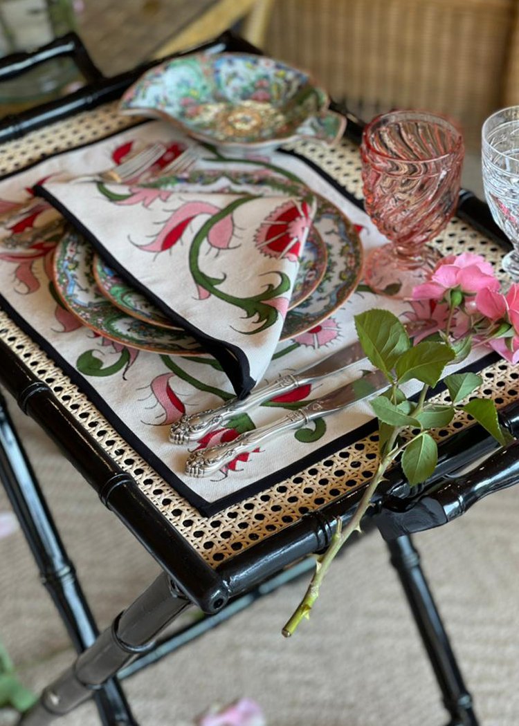 Isfahan Hand-Painted Placemats - Pink & Green by Rosewater House