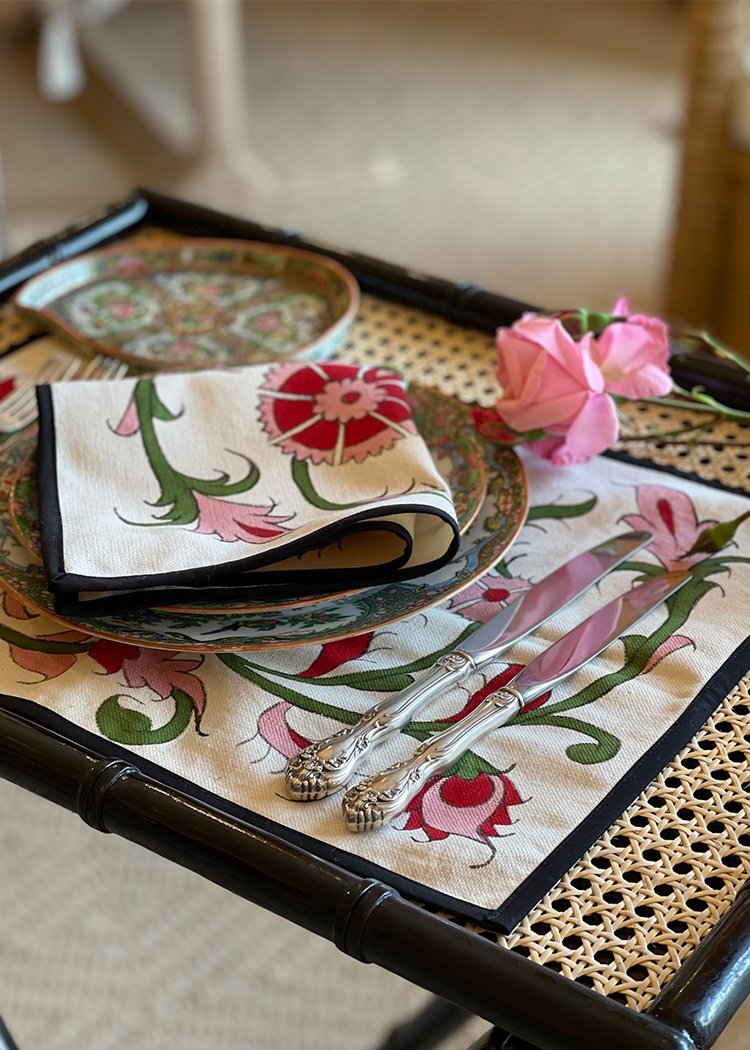 Isfahan Hand-Painted Placemats - Pink & Green by Rosewater House