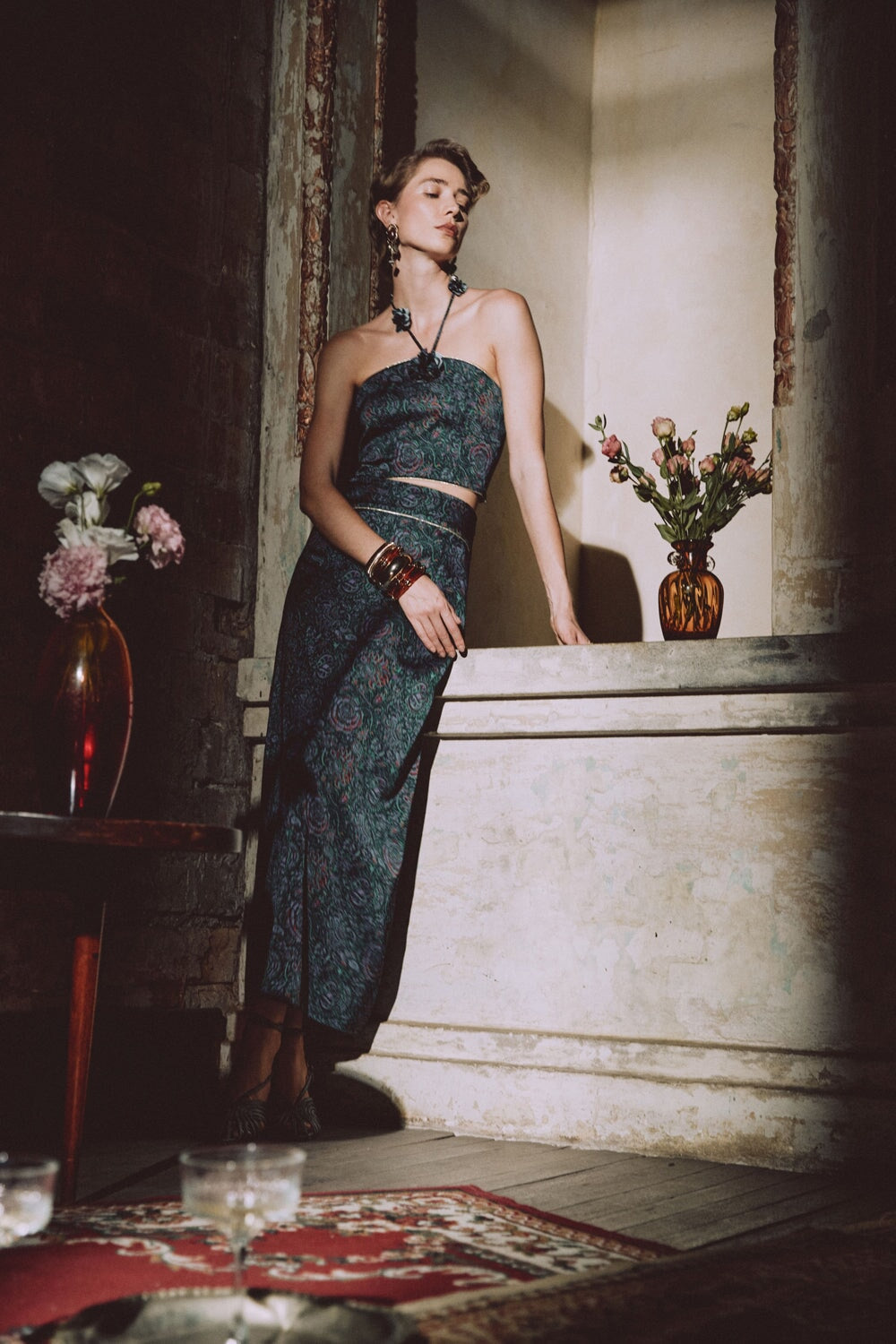 Bita Maxi Skirt - Printed Silk Black by Rosewater House