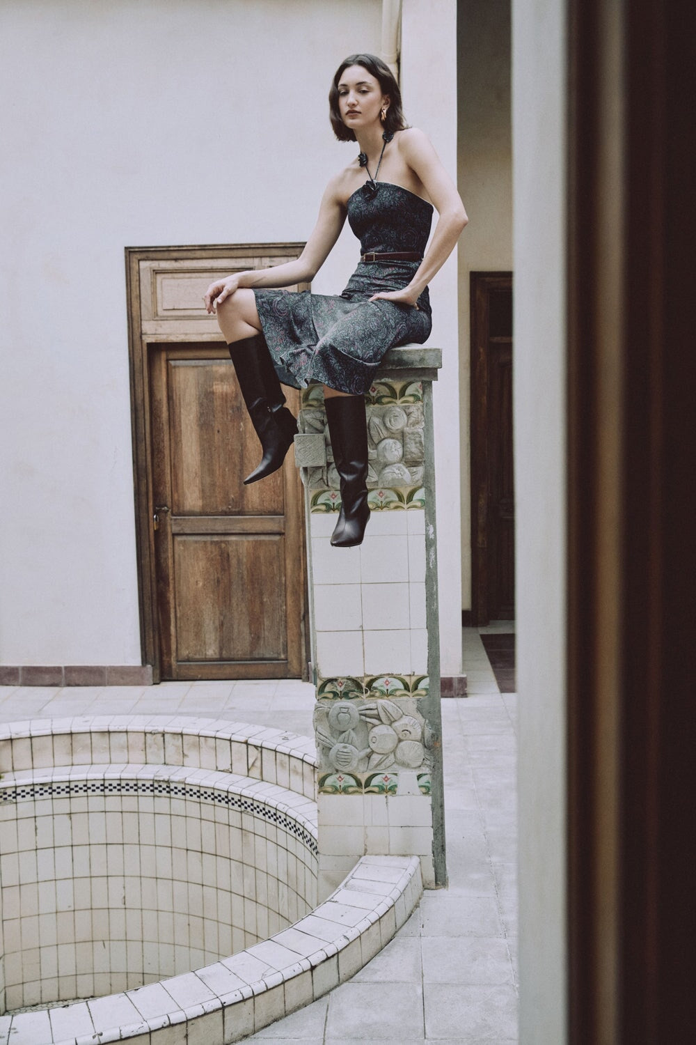 Zoya Skirt - Printed Silk Black by Rosewater House