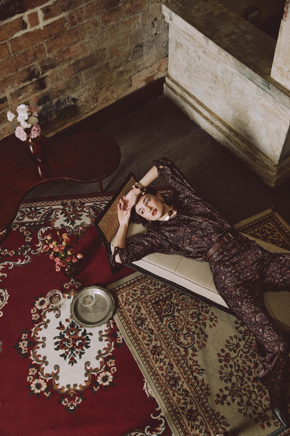 Raha Pants - Printed Silk Brown by Rosewater House