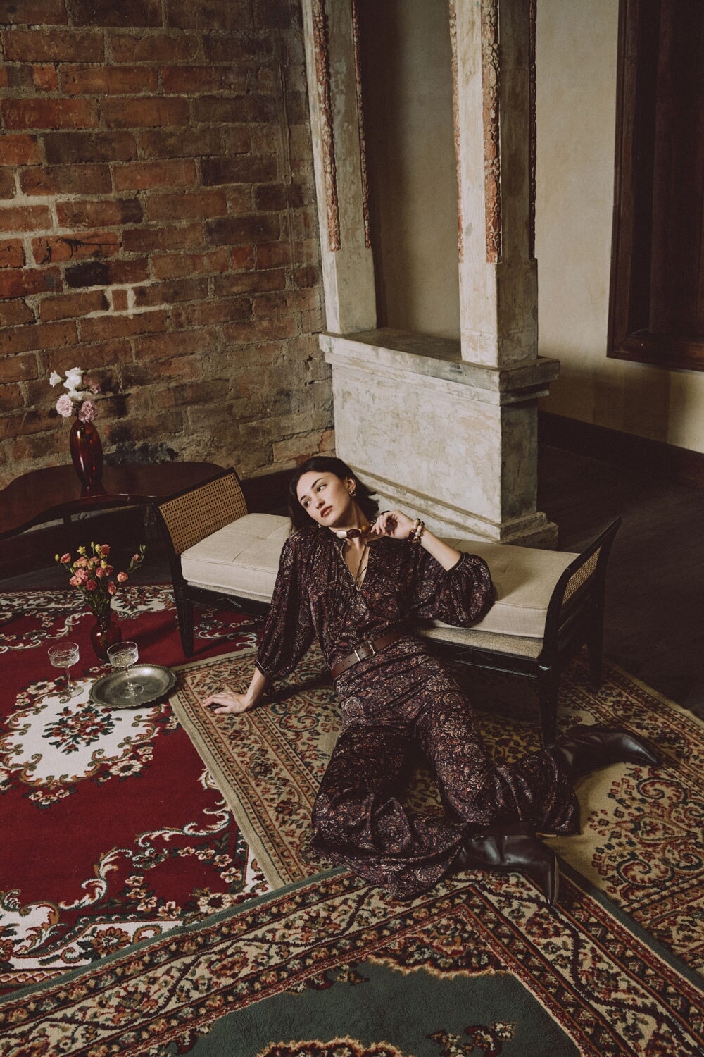 Raha Pants - Printed Silk Brown by Rosewater House