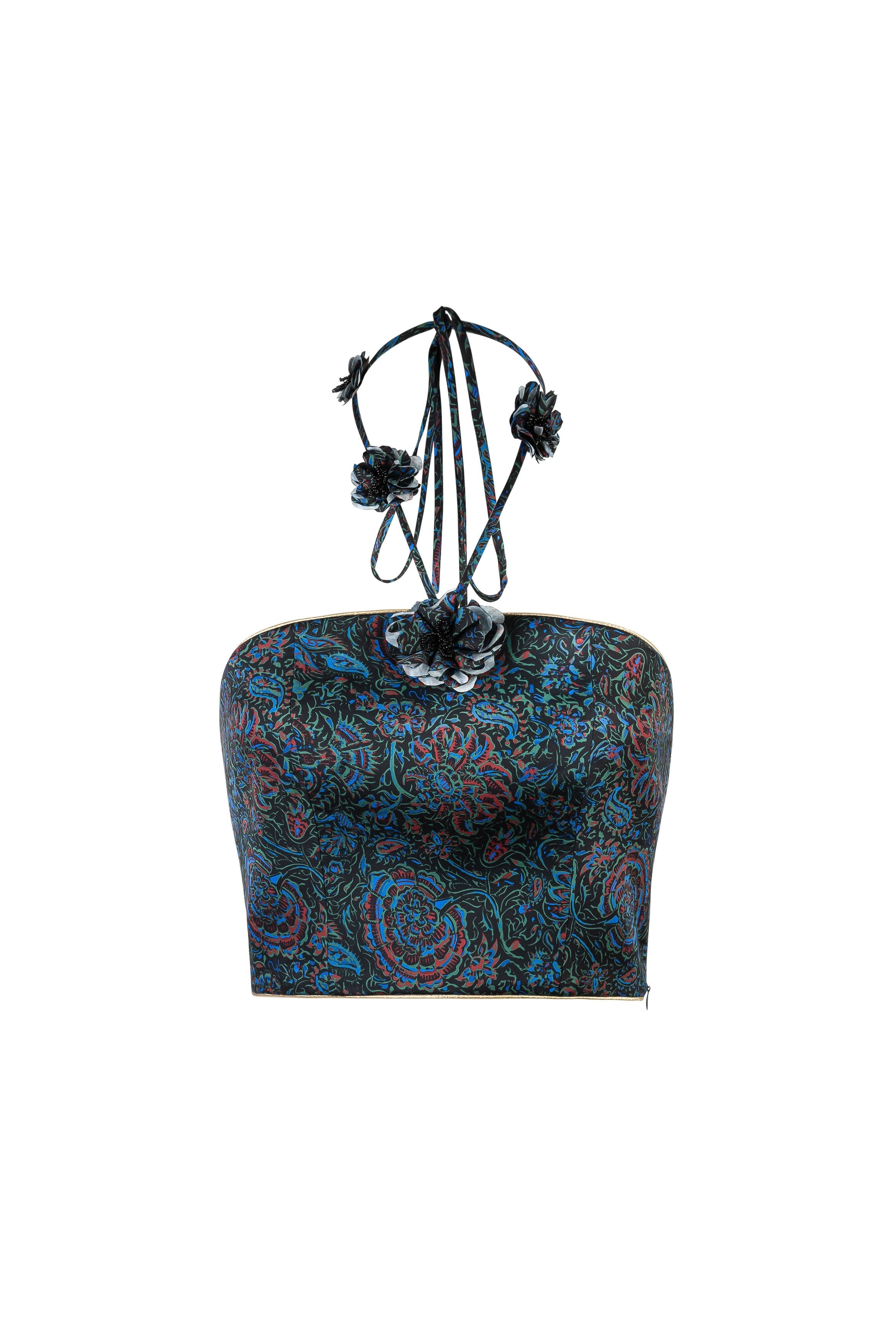 Hava Bustier - Printed Silk Black by Rosewater House