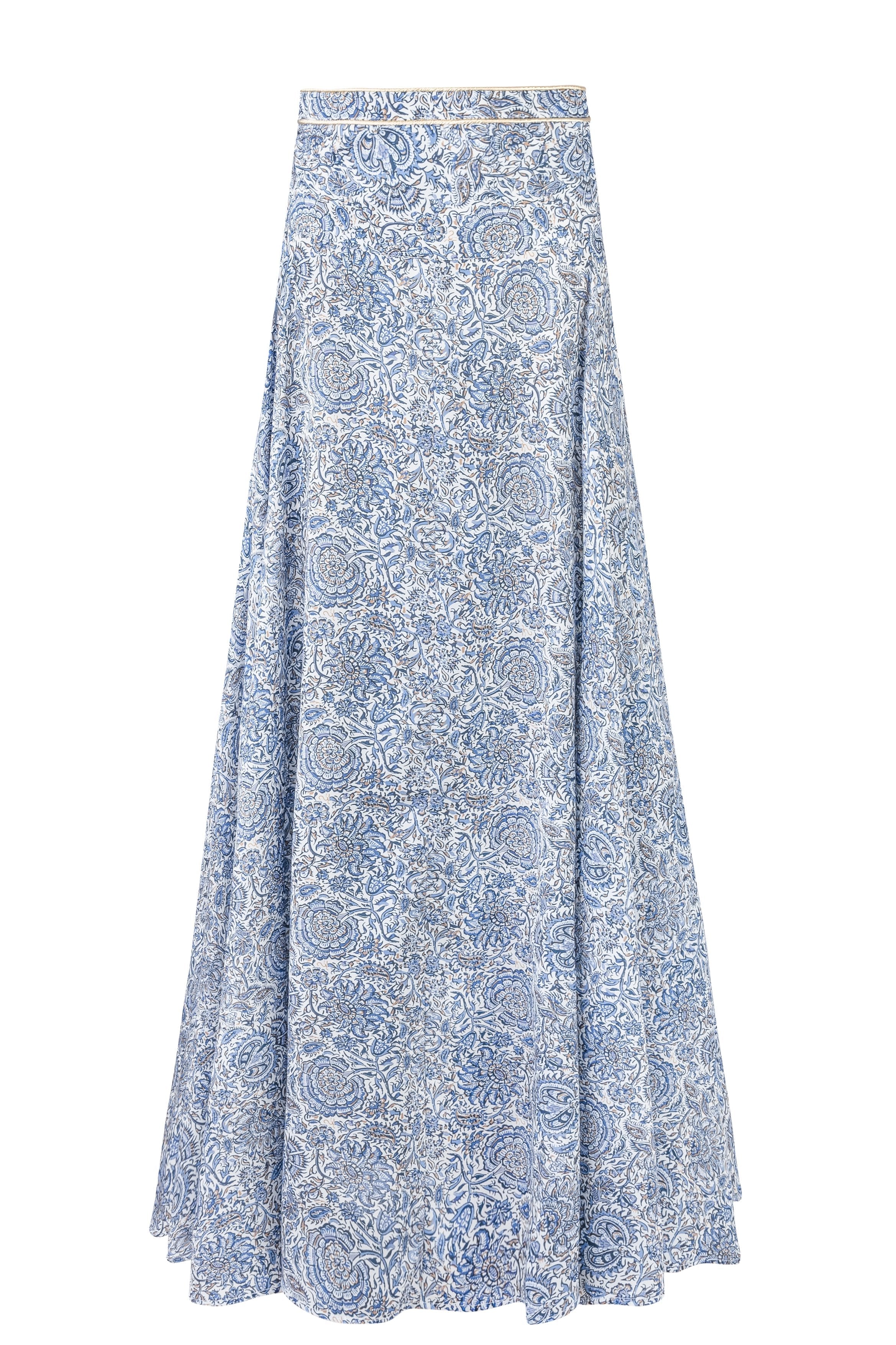 Baran Skirt - Printed Chiffon Blue by Rosewater House