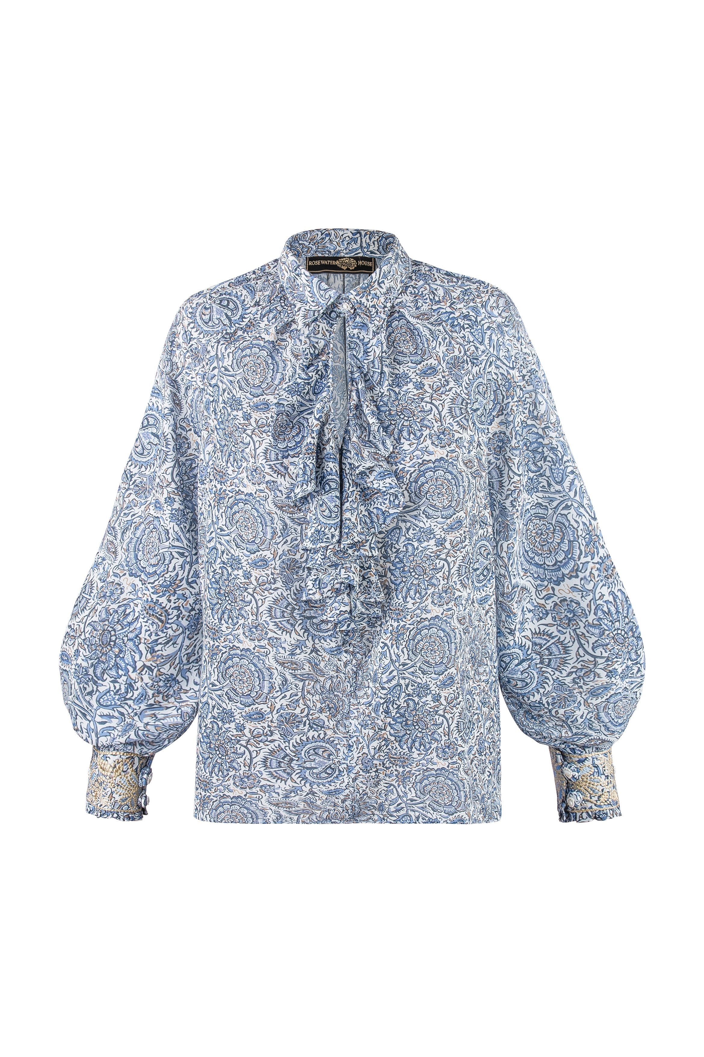 Naz Blouse - Printed Chiffon Blue by Rosewater House