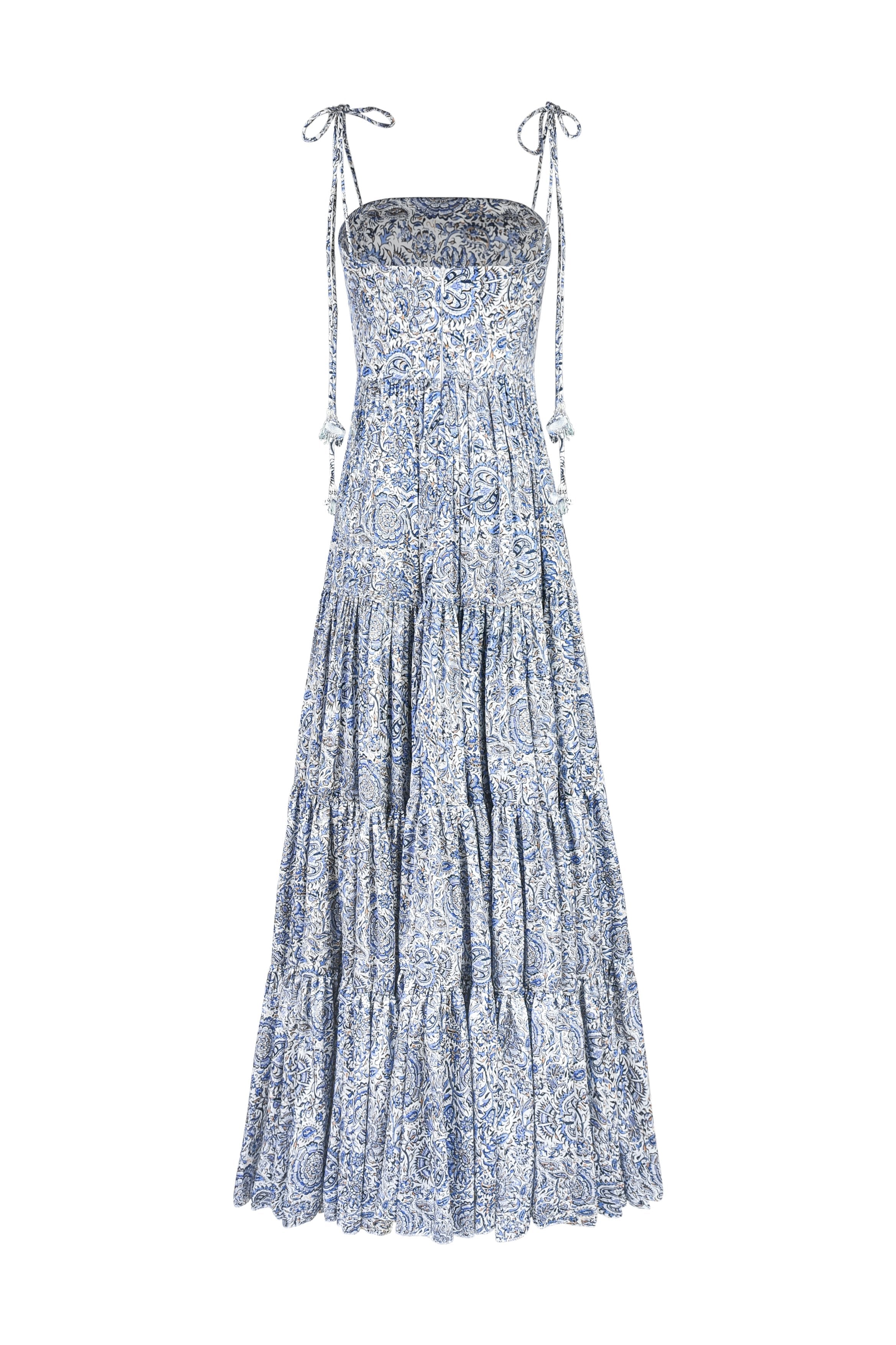 Sara Maxi Dress - Printed Silk Blue by Rosewater House