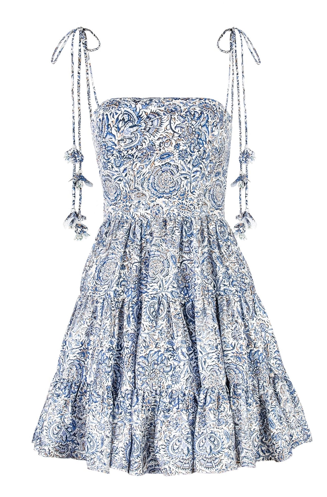 Sara Mini Dress - Printed Silk Blue by Rosewater House