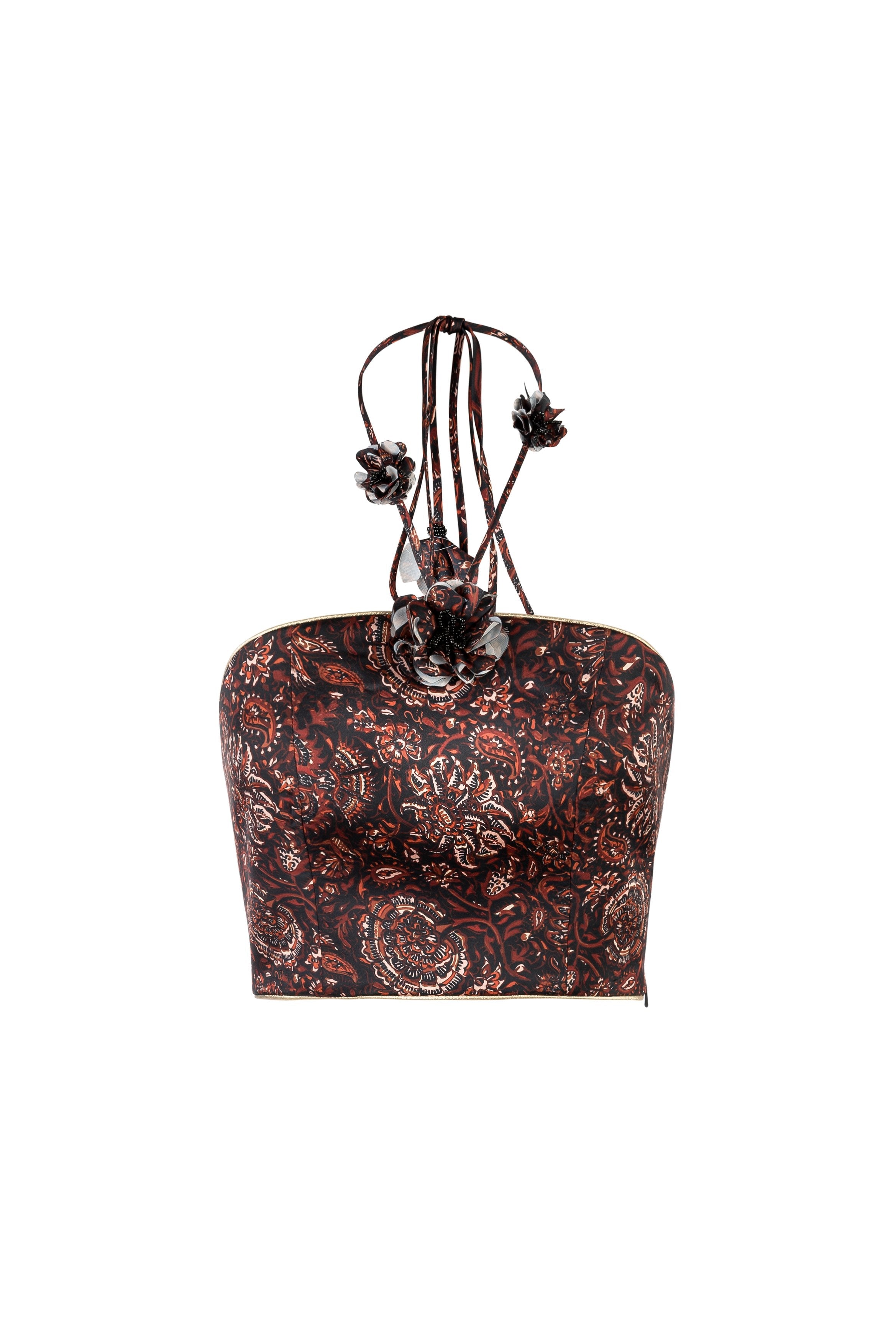 Hava Bustier - Printed Silk Brown by Rosewater House