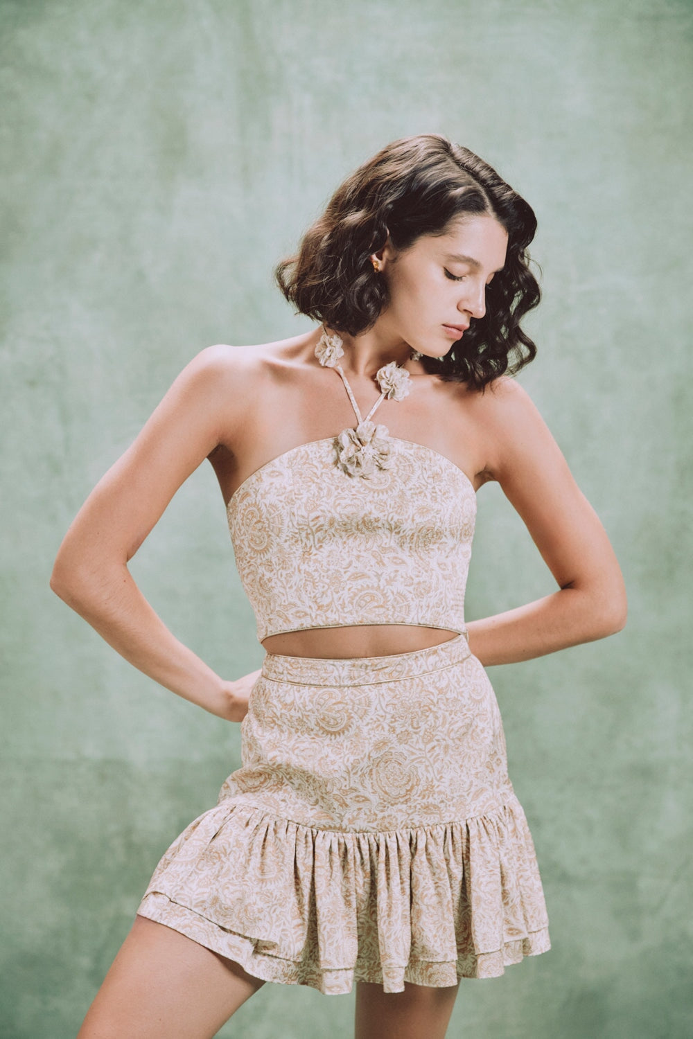 Hava Bustier - Printed Silk Creme by Rosewater House