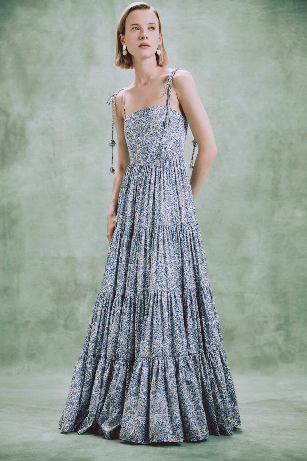 Sara Maxi Dress - Printed Silk Blue by Rosewater House