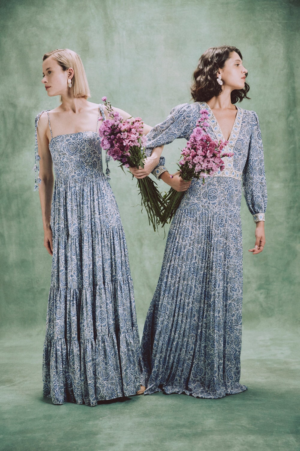 Sara Maxi Dress - Printed Silk Blue by Rosewater House