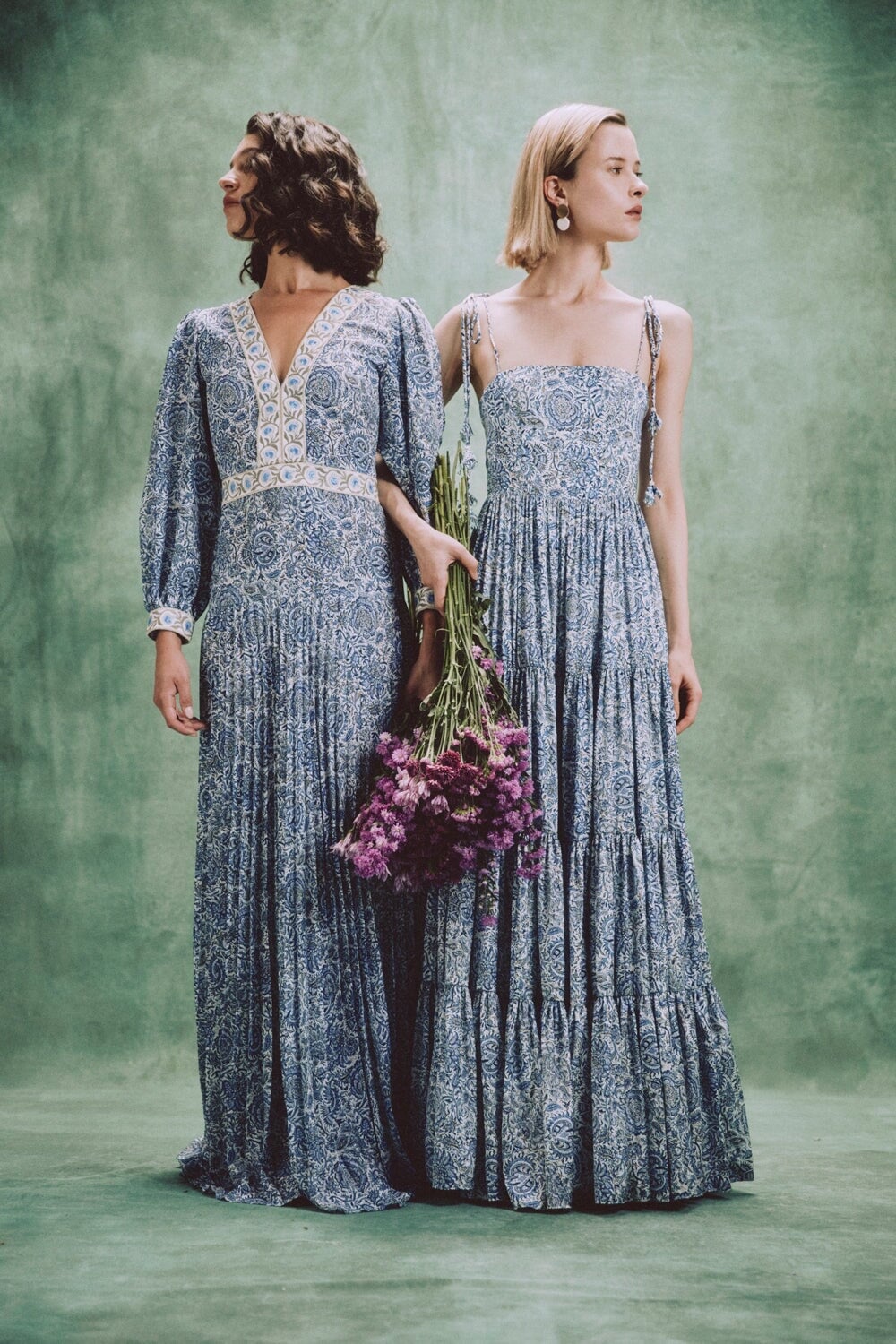 Sara Maxi Dress - Printed Silk Blue by Rosewater House