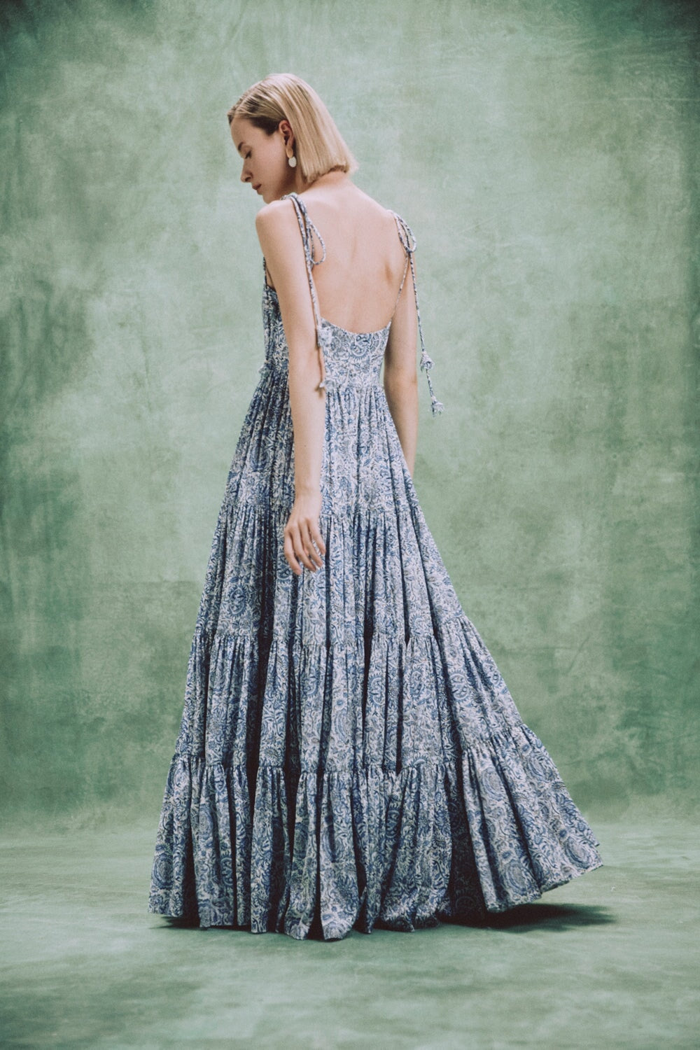 Sara Maxi Dress - Printed Silk Blue by Rosewater House