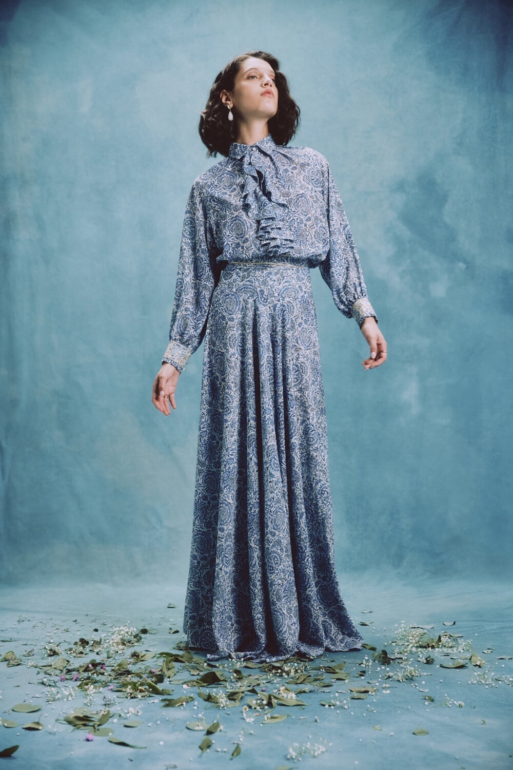 Baran Skirt - Printed Chiffon Blue by Rosewater House