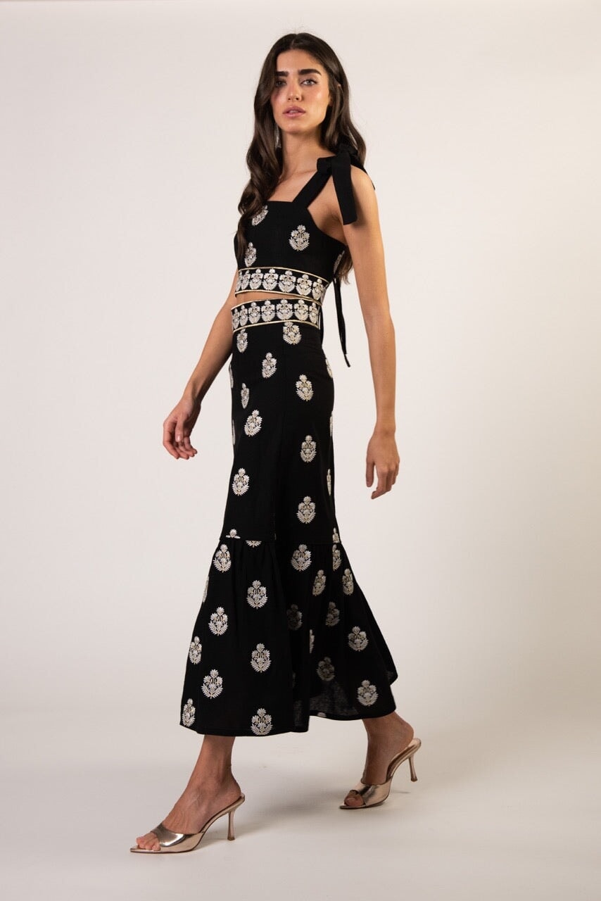 Begum Skirt- Black, White & Gold by Rosewater House