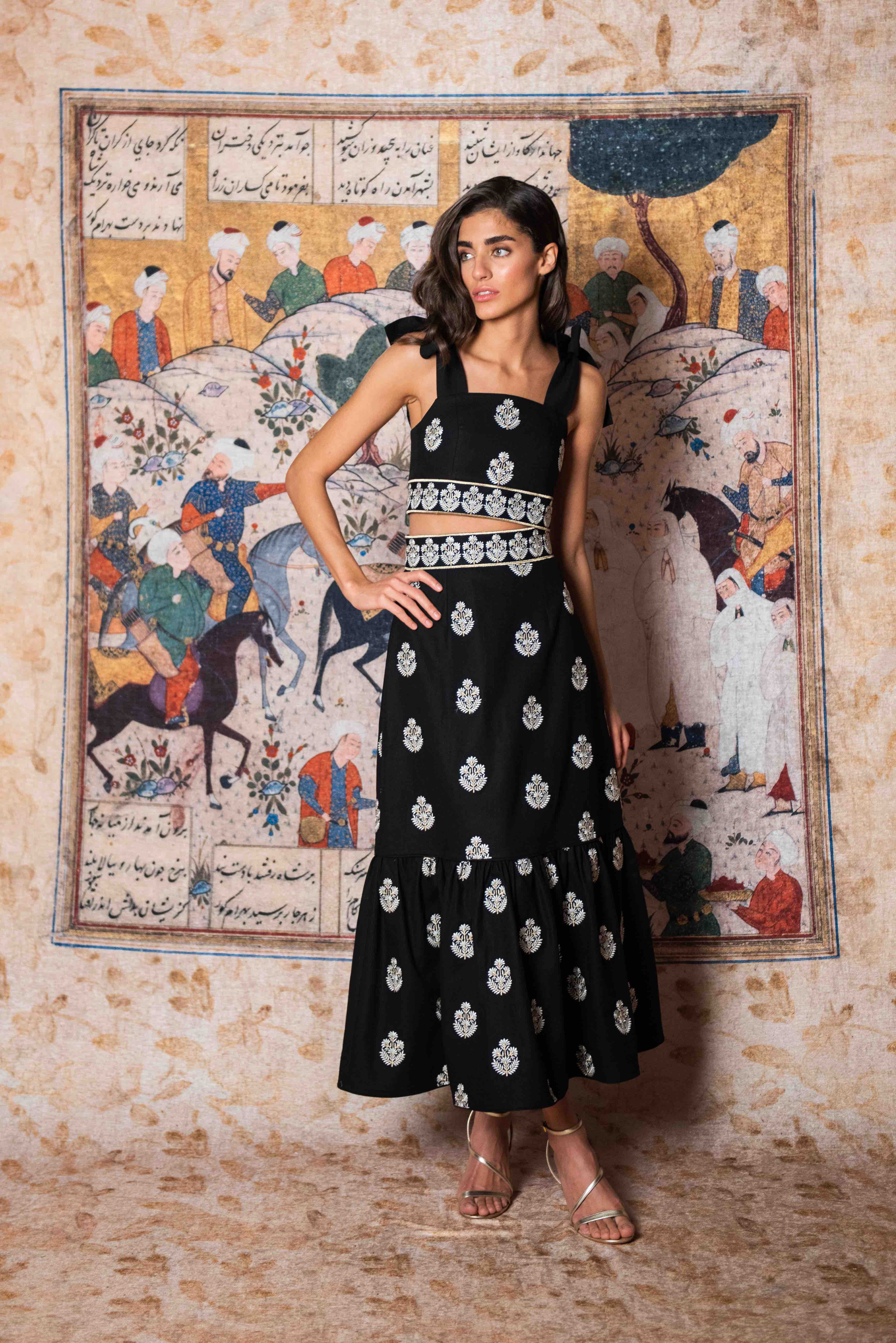 Begum Skirt- Black, White & Gold by Rosewater House
