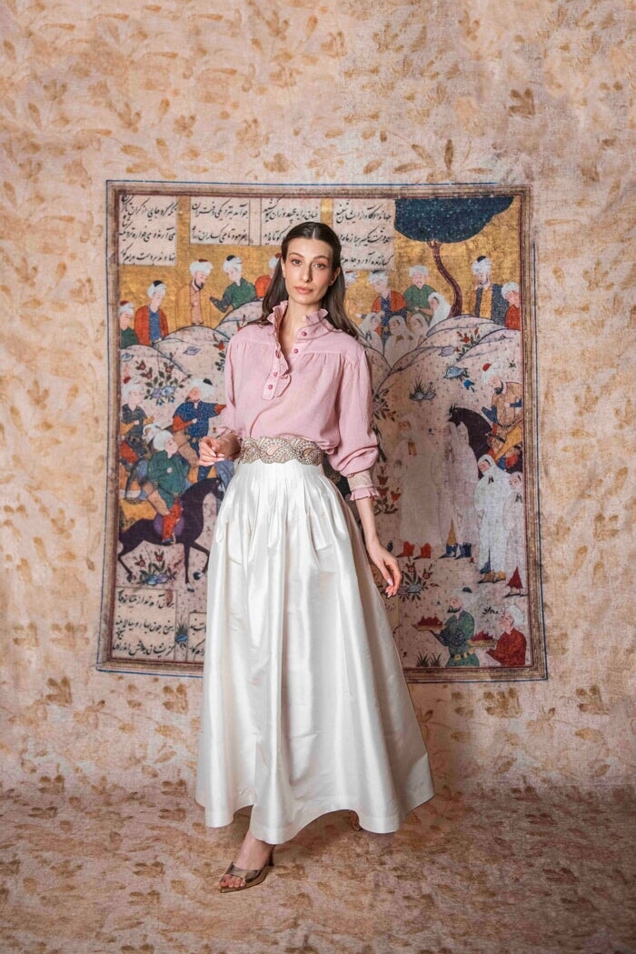 Raw Silk Taffeta Yass Skirt - Off White by Rosewater House