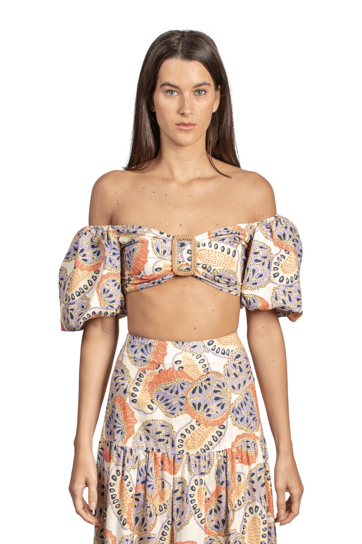 Cozumel Puff Sleeve Top in Papayas by Sanlier