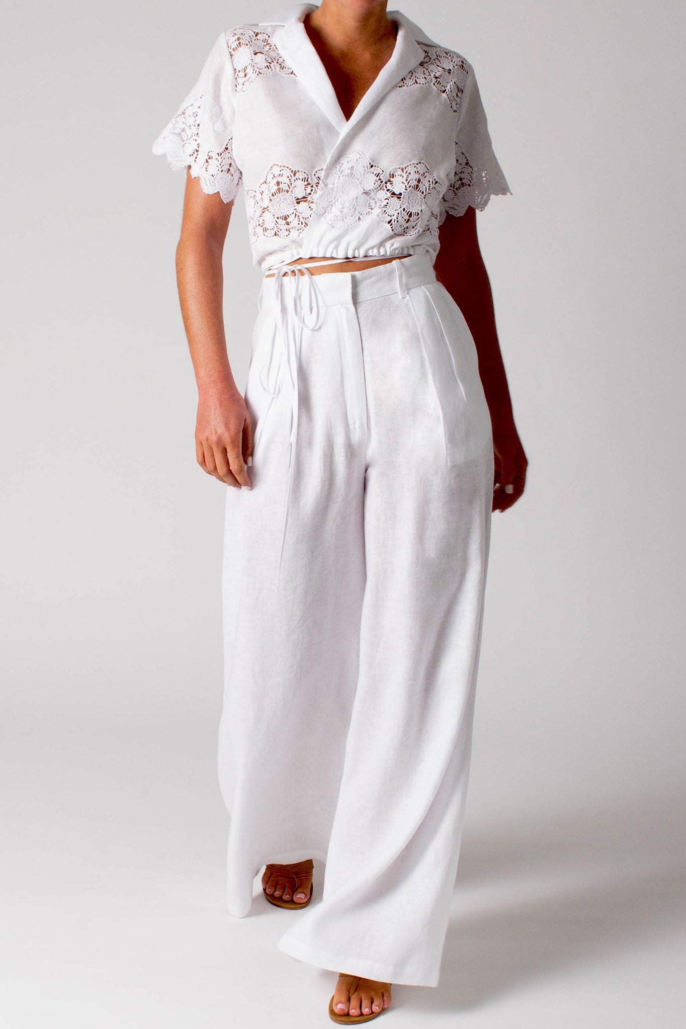 Brooklyn Cloisters Embroidery Linen Wrap Top - Pure White by Miguelina