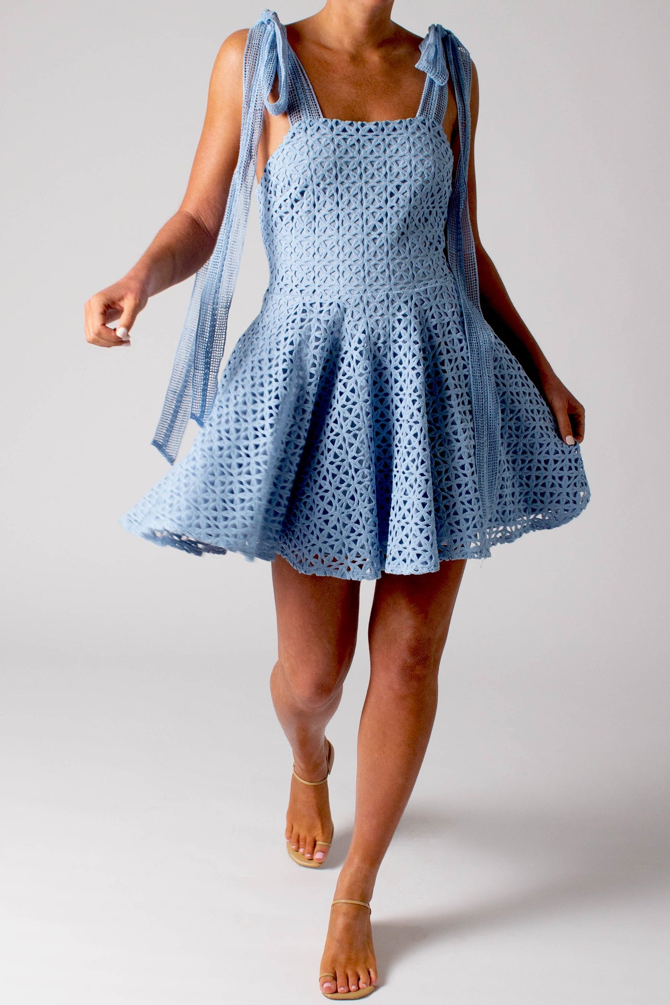 Lily Circle Lace Mini Dress - French Blue by Miguelina