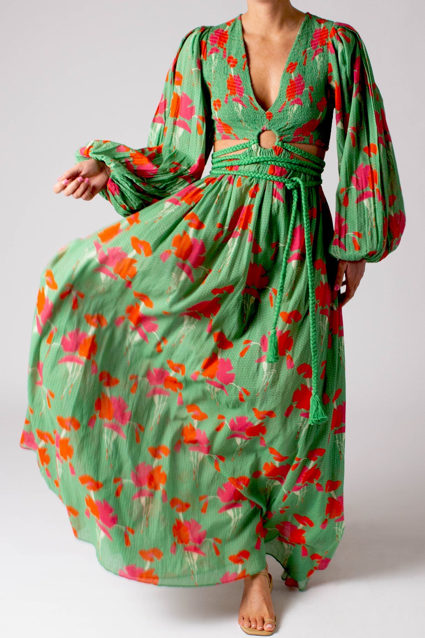 Leonie Printed Gauze Dress - Cilantro by Miguelina