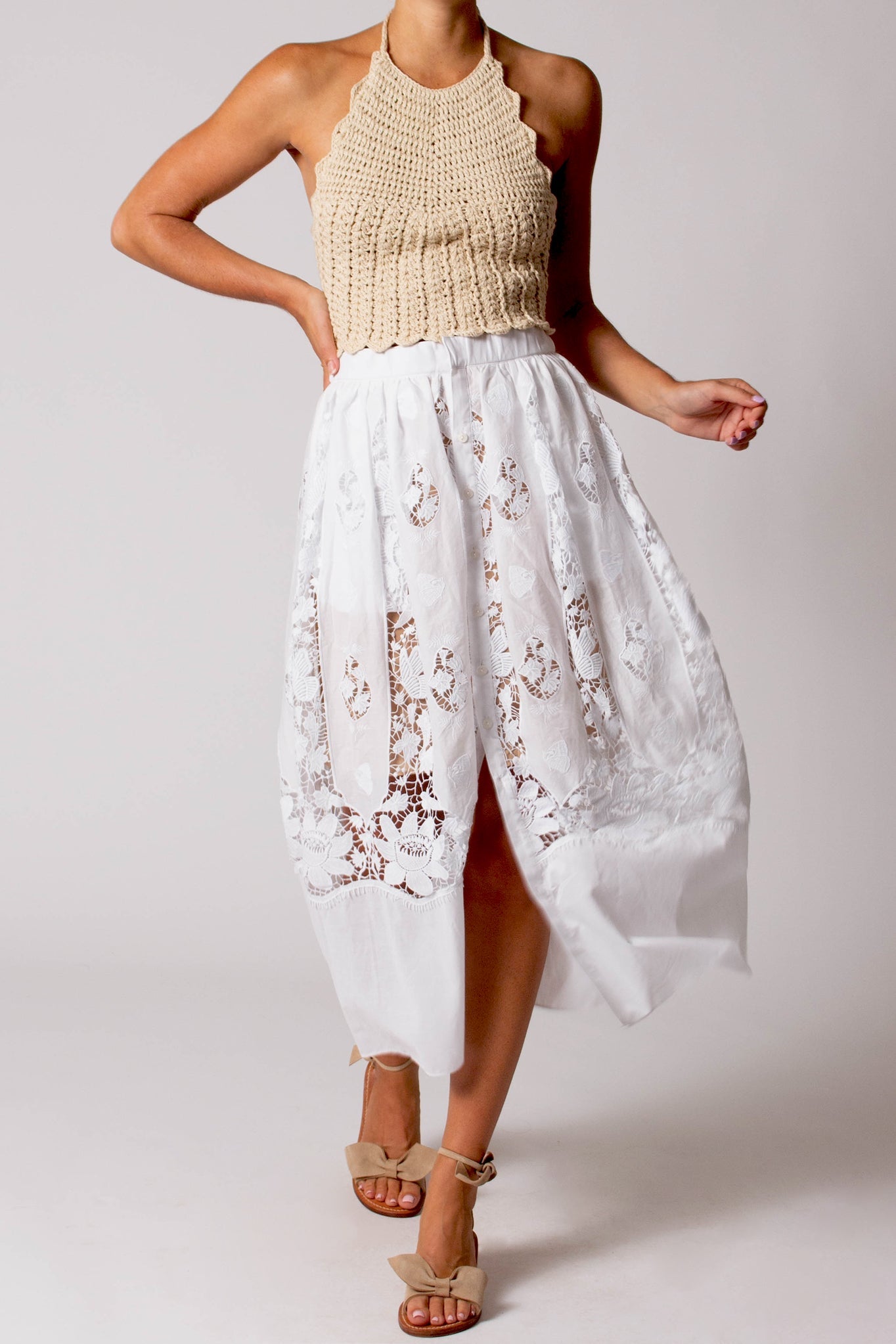 Reagan Embroidered Cotton Skirt by Miguelina