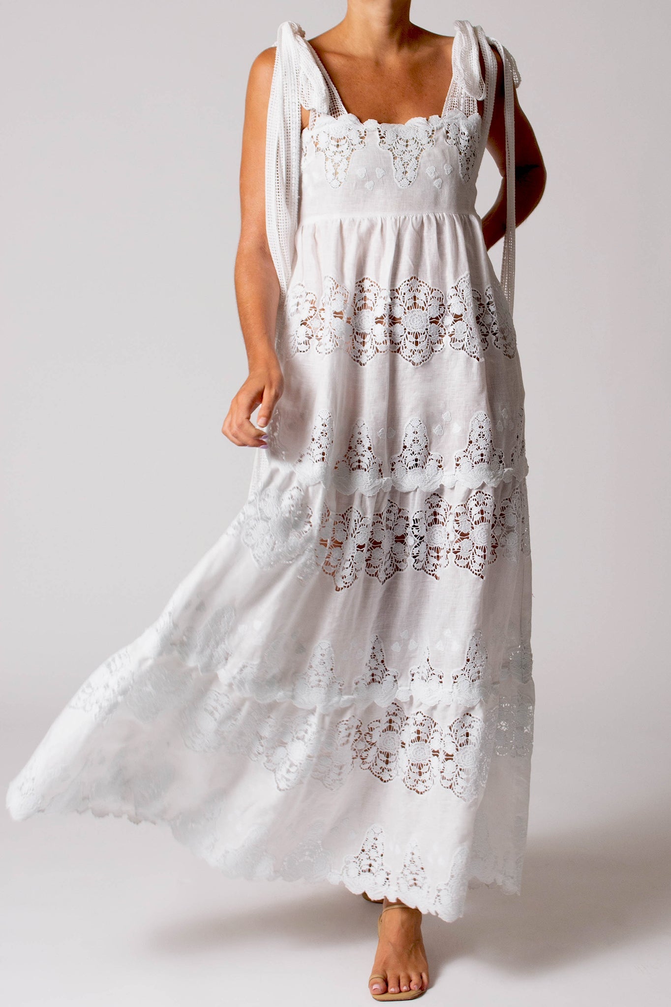 Juniper Cloisters Linen Embroidery Dress by Miguelina