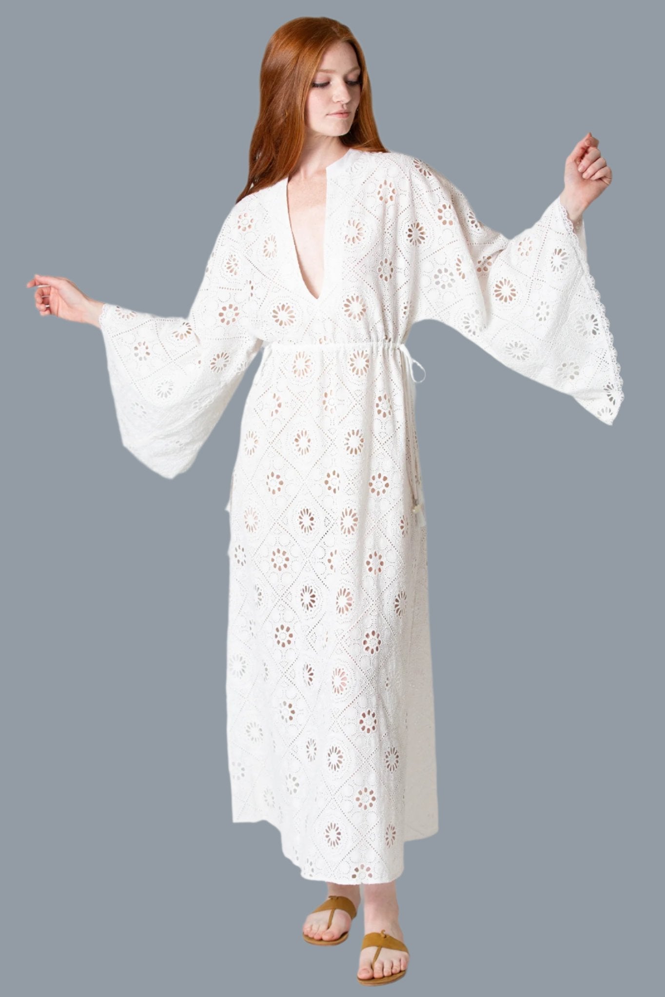 Ieva Diamond Eyelet Embroidered Caftan by Miguelina