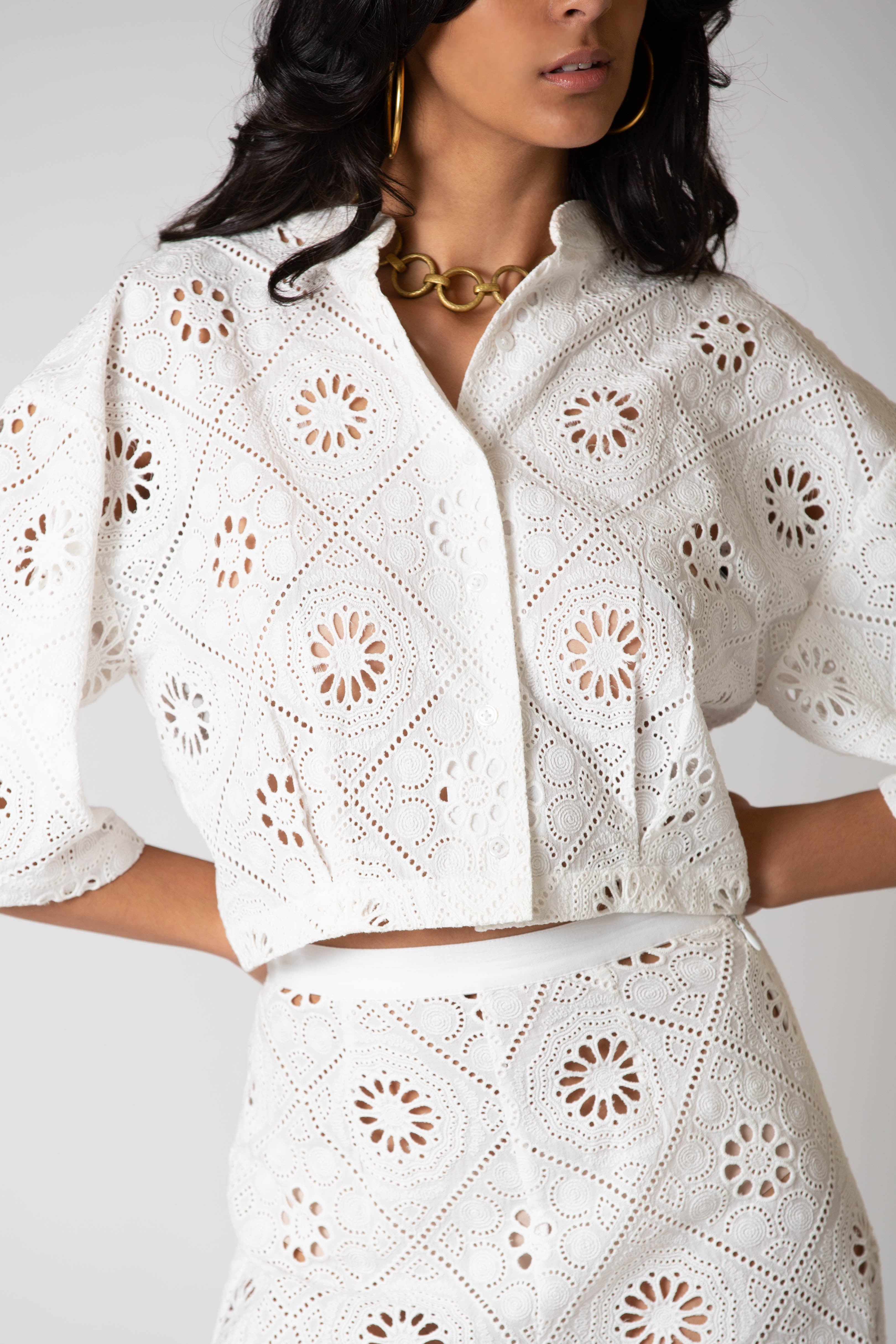 Sedona Diamond Eyelet Embroidered Top by Miguelina