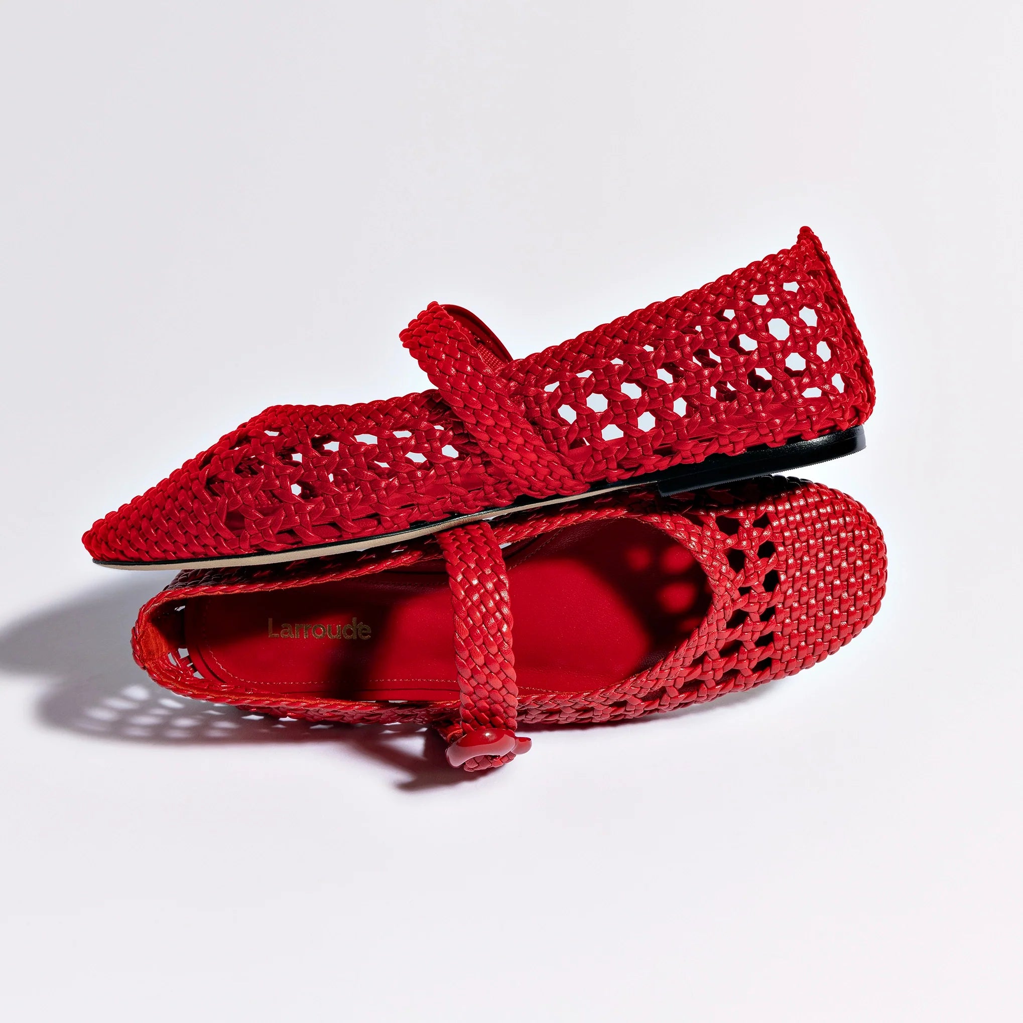 Verona Macrame Ballet Flat In Scarlet Leather by Larroudé