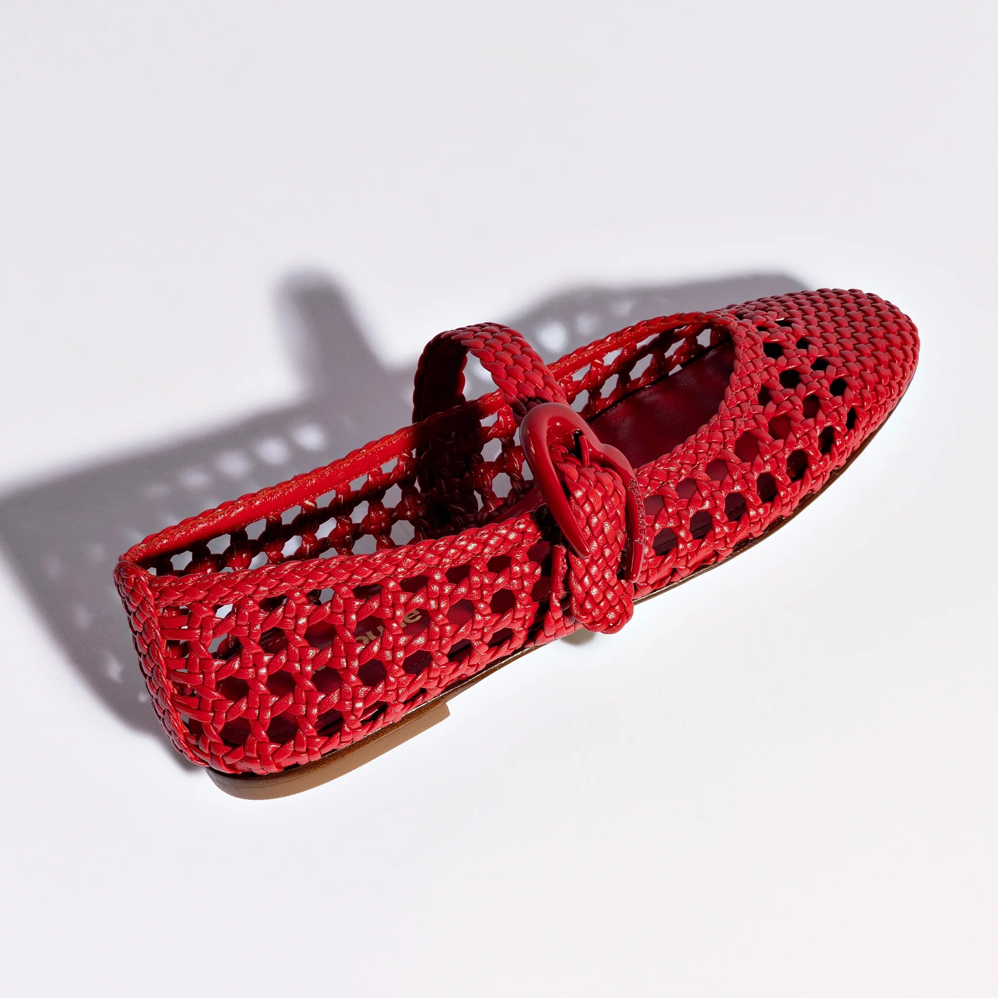 Verona Macrame Ballet Flat In Scarlet Leather by Larroudé