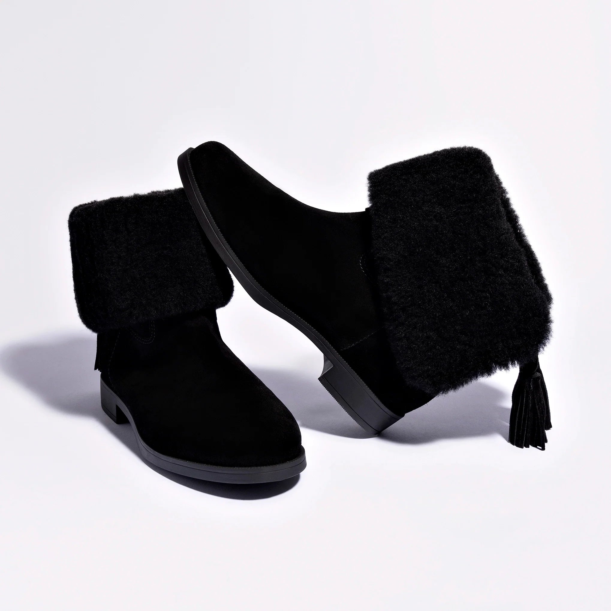 Verbier Bootie In Black Suede and Black Shearling by Larroudé