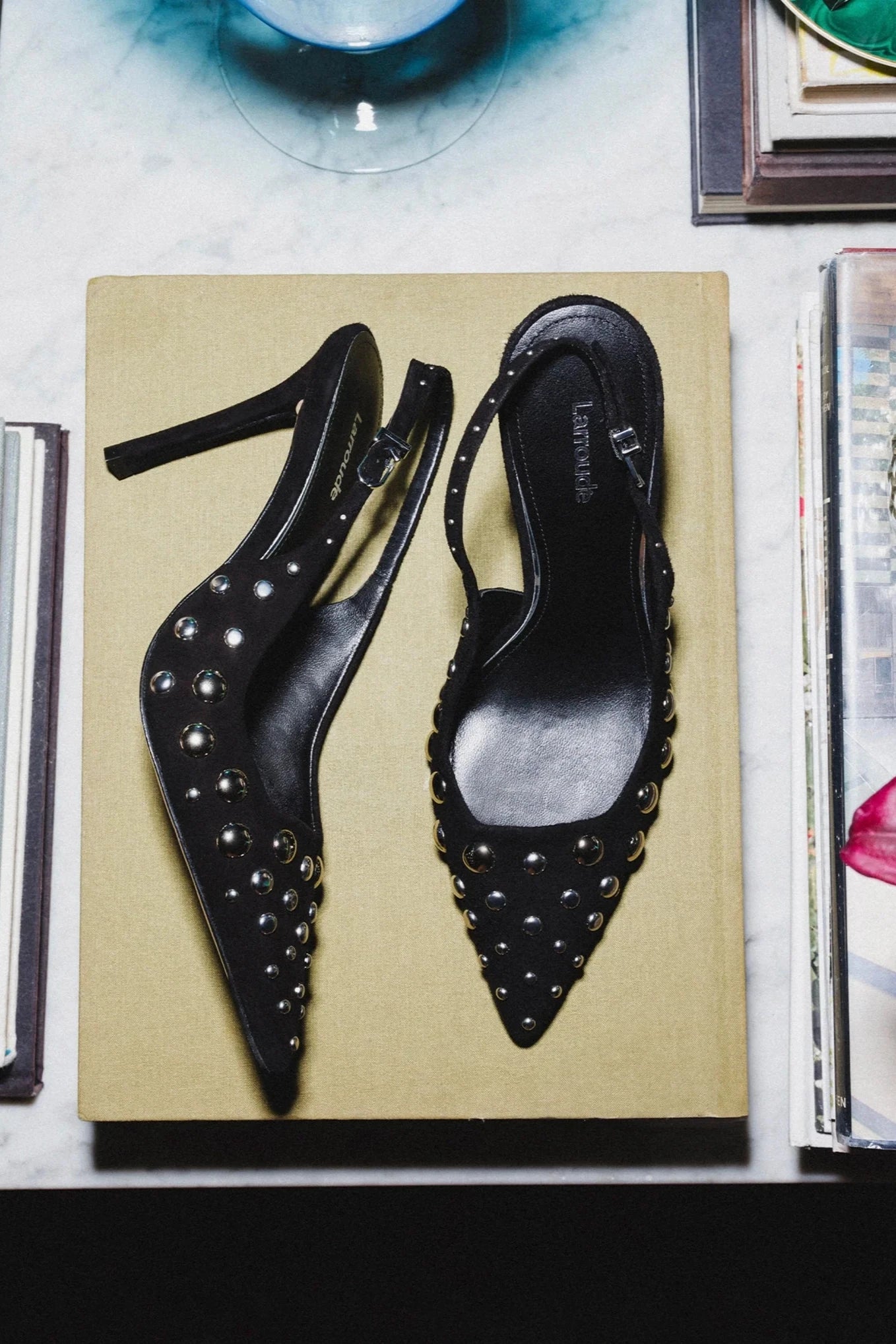 Kaitlan Studs Pump in Black Suede by Larroudé