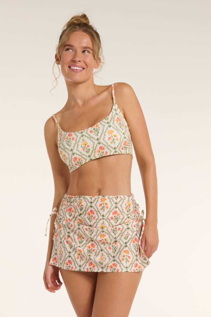 Mindy High Waisted Skirt with Built in Bottoms in Tile Floral by Hermoza