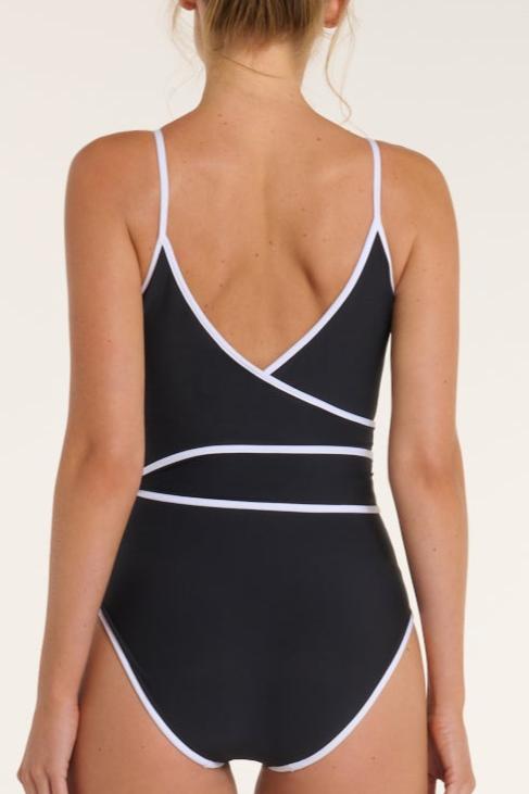 V-Neck Wrap One-Piece Swimsuit by Hermoza