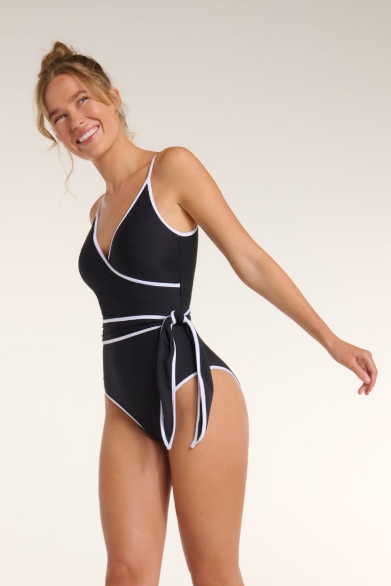 V-Neck Wrap One-Piece Swimsuit by Hermoza
