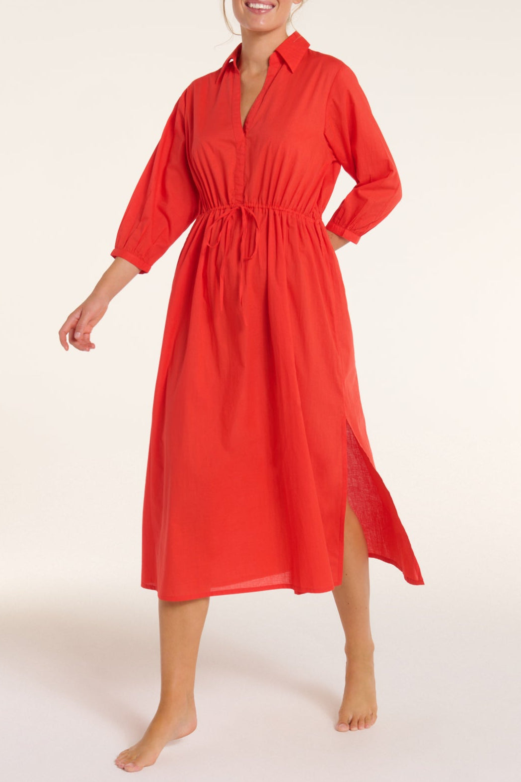 Natalia Cinched Tie Cover Up in Red Orange by Hermoza