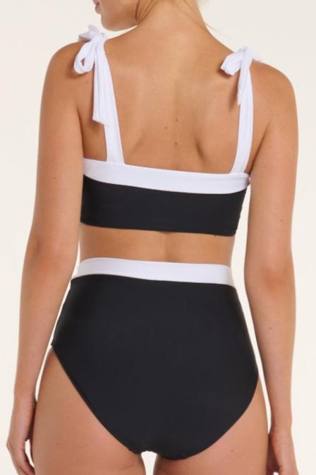 Becca Tie Strap Two-Piece Bikini Top - Black and White by Hermoza