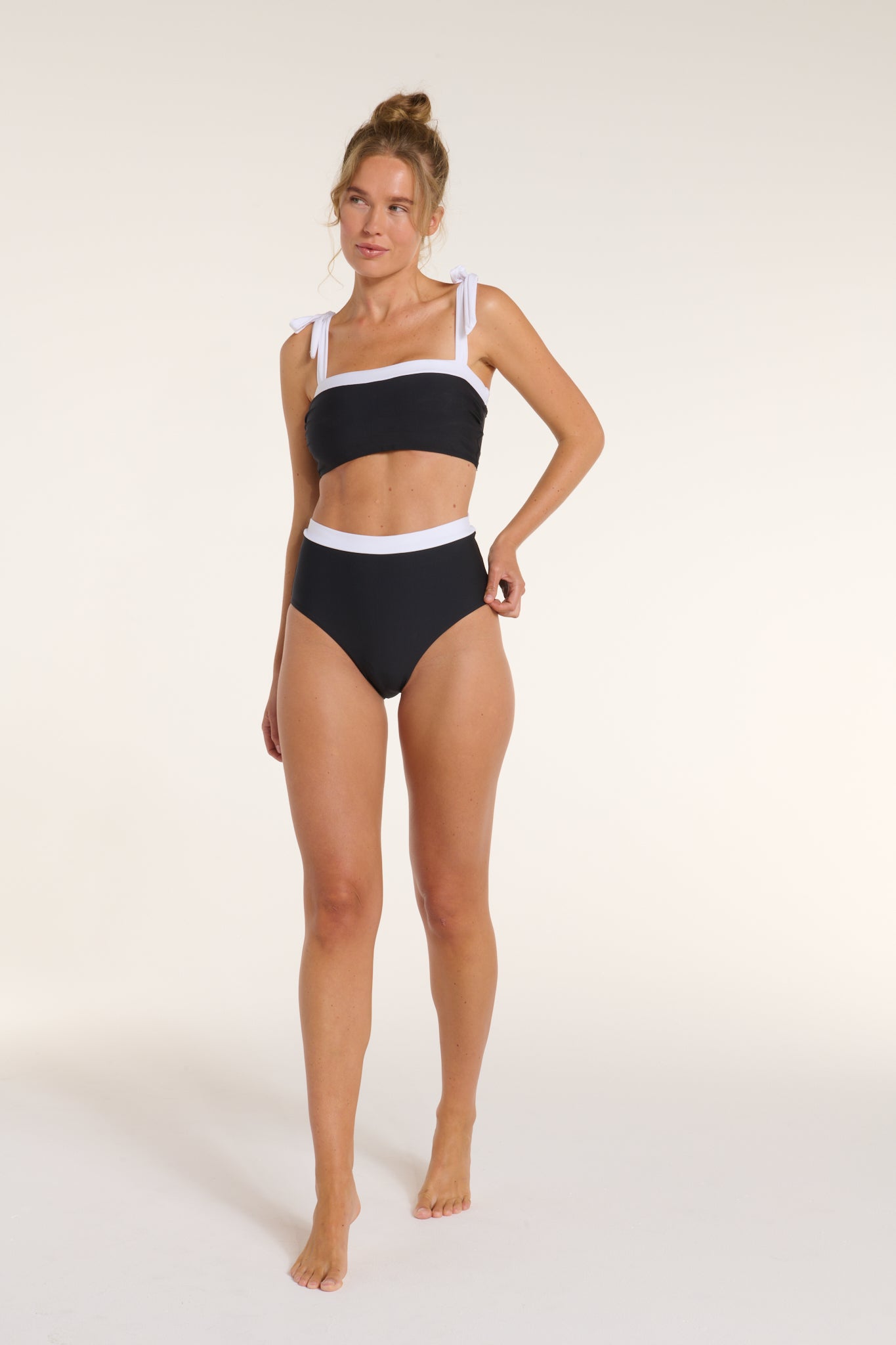 Becca Tie Strap Two-Piece Bikini Top - Black and White by Hermoza