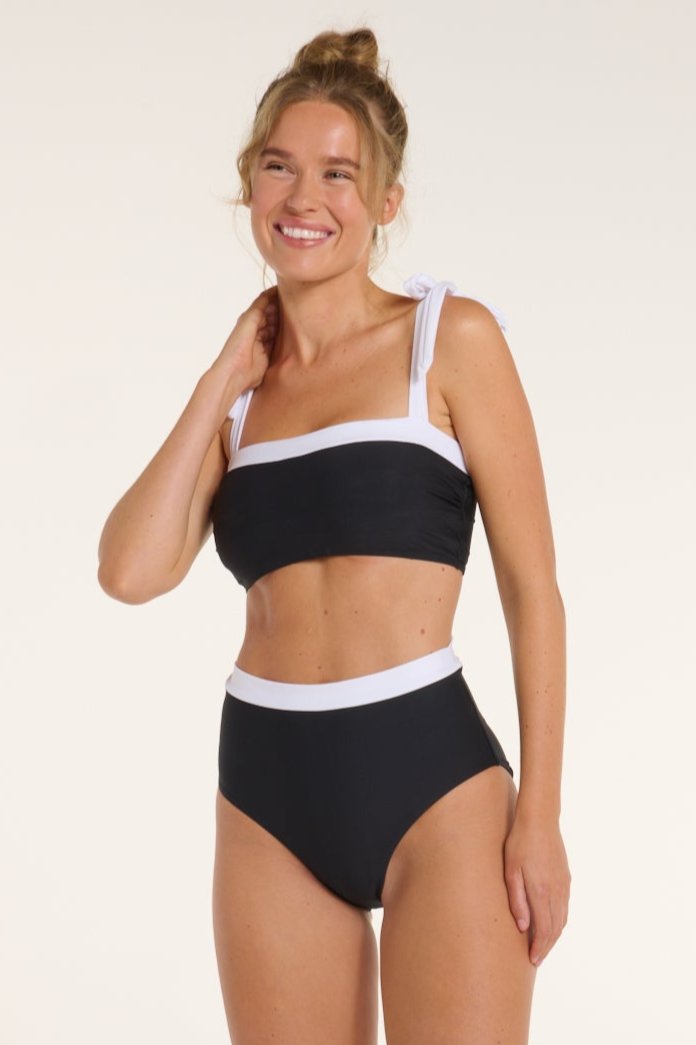 Becca Tie Strap Two-Piece Bikini Top - Black and White by Hermoza