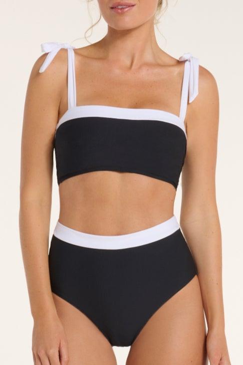 Becca Tie Strap Two-Piece Bikini Top - Black and White by Hermoza