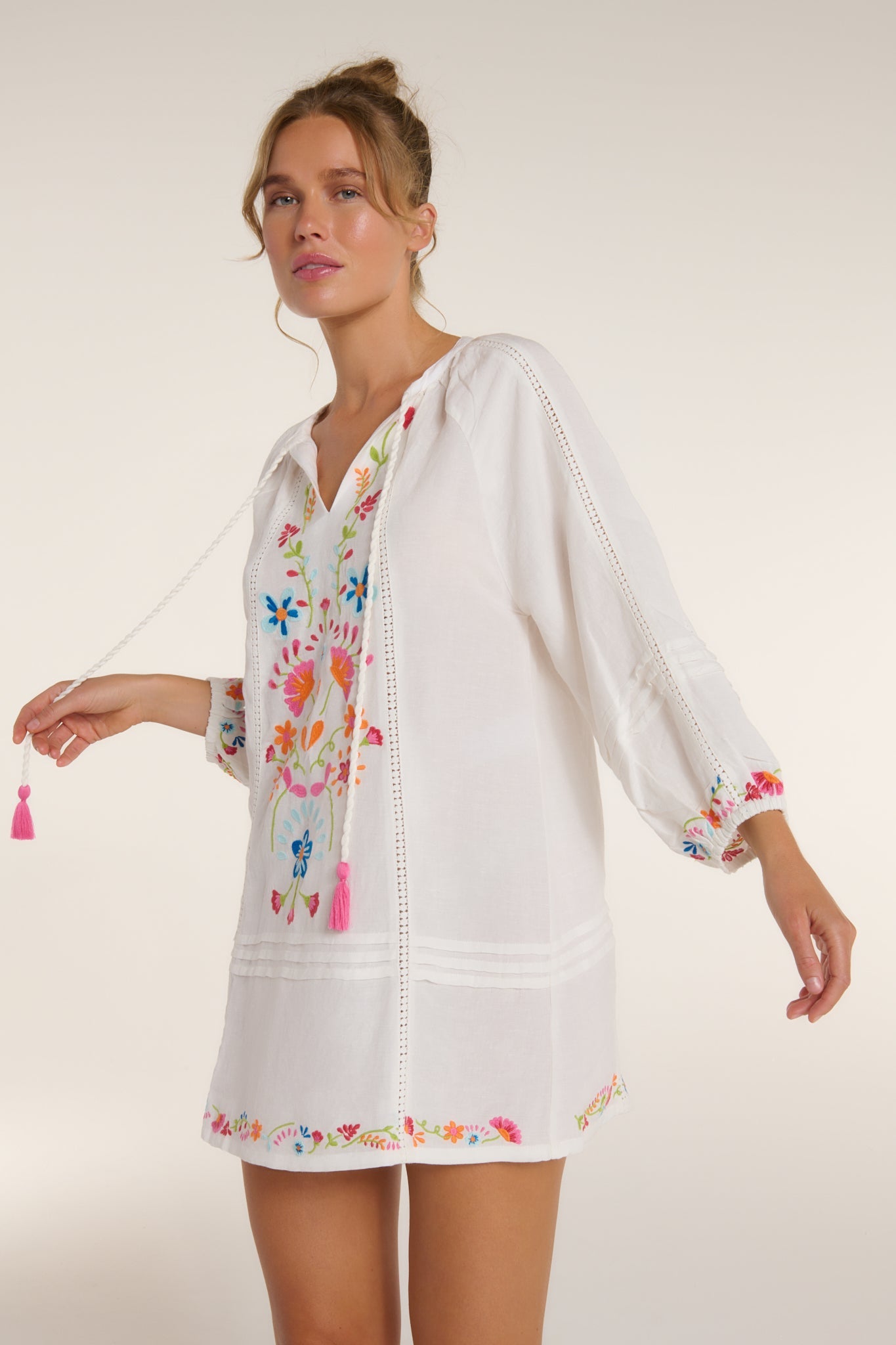 Phoebe Dress in Colorful Embroidery by Hermoza