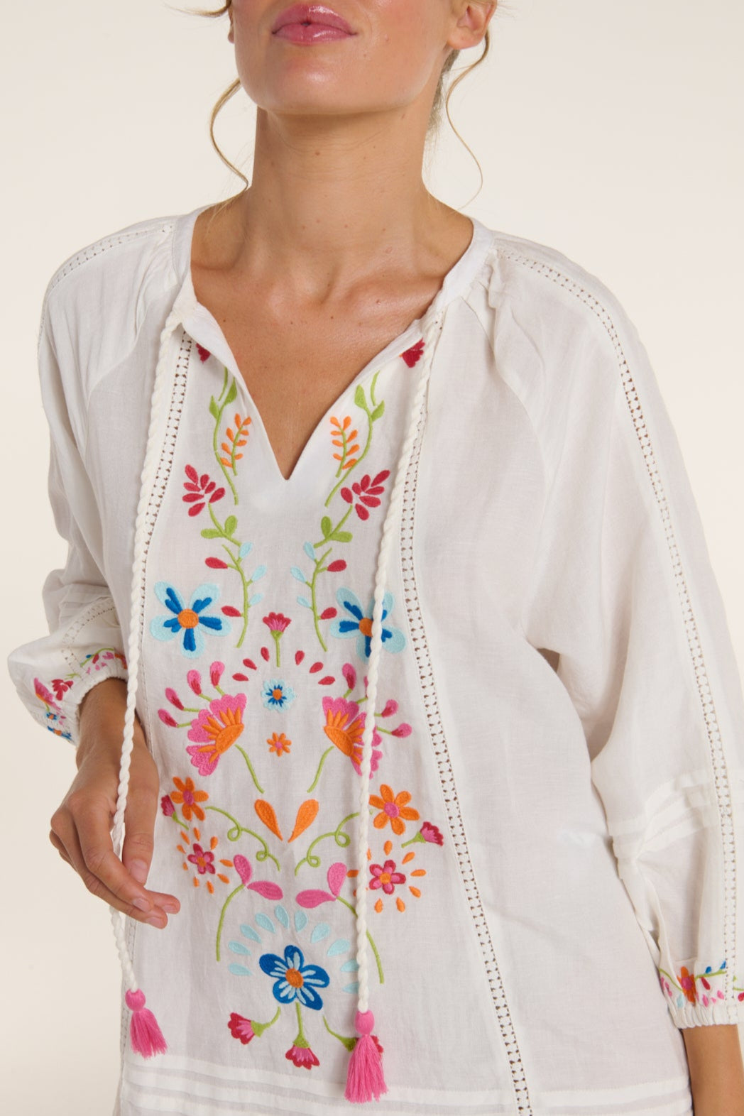 Phoebe Dress in Colorful Embroidery by Hermoza