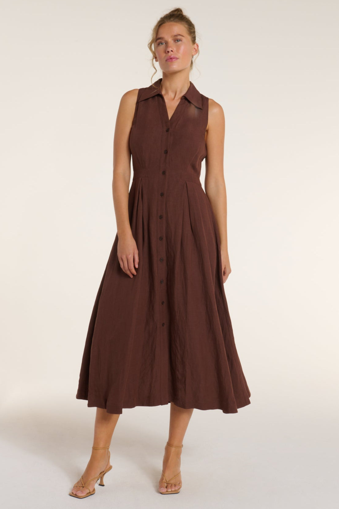 Stacia Collared Button Front Panel Midi Dress by Hermoza