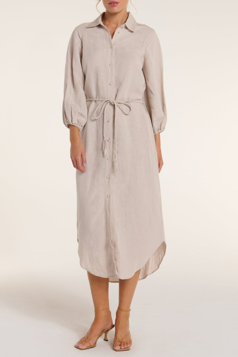 Cecilia Collared Button Front Panel Midi Dress in Silver Gray by Hermoza