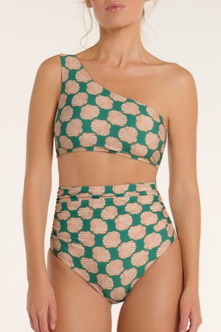 Catalina One-shoulder Bikini Top in Green by Hermoza