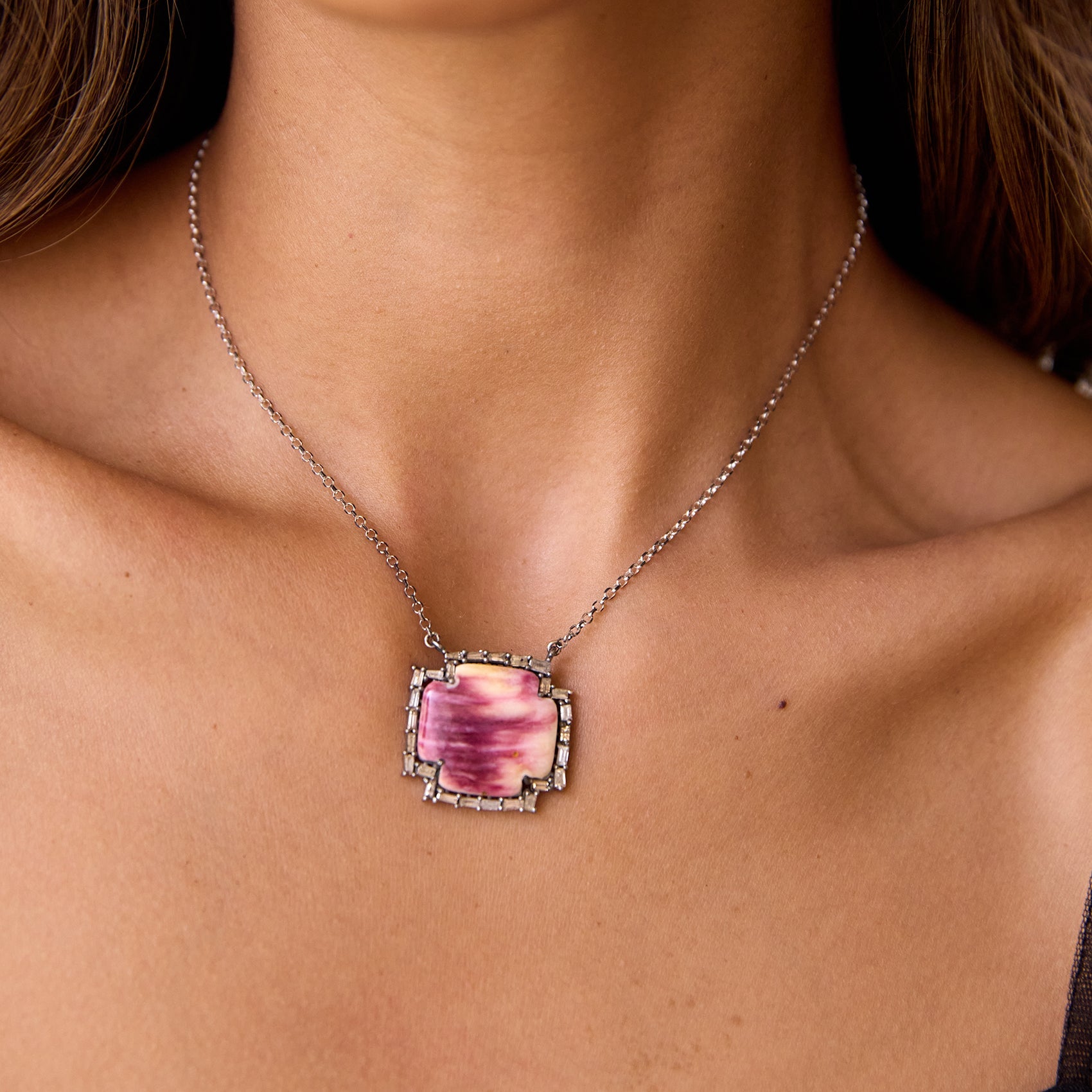 Silver Spiney Oyster Shell Cross Baguette Necklace by S. Carter Designs